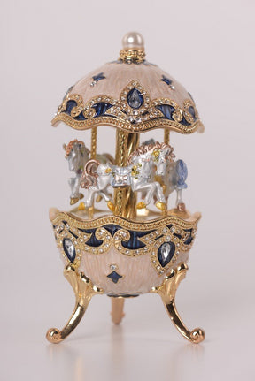 Keren Kopal White Faberge Egg with Horse Carousel
